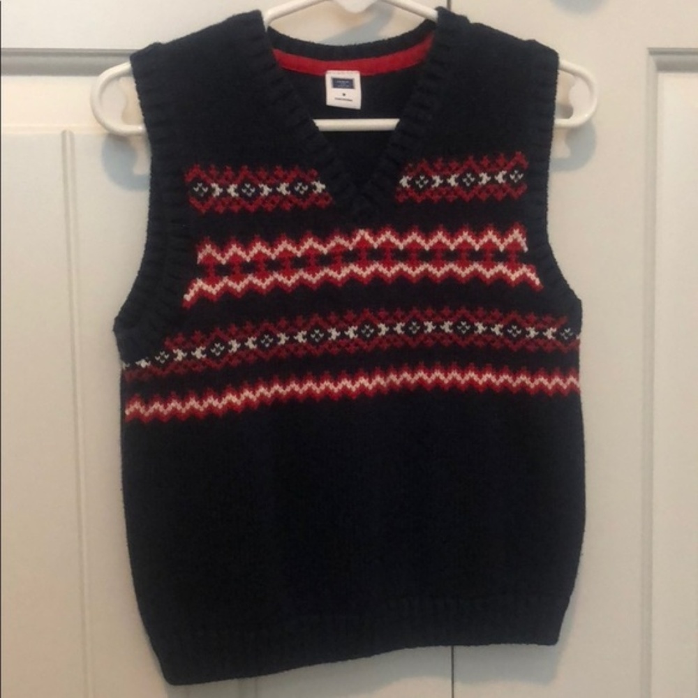 Janie and Jack navy and red holiday sweater vest